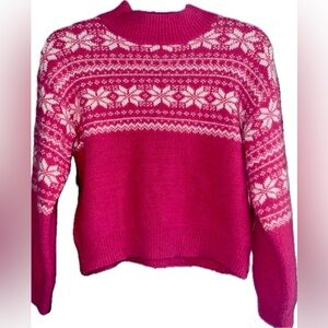 Pink and White Fair Isle Crew Neck Sweater